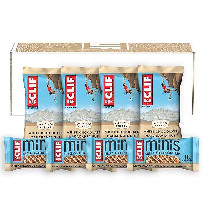 CLIF BAR - White Chocolate Macadamia Nut Flavor - Full Size and Mini Energy Bars - Made with Organic Oats - Non-GMO - Plant Based - 2.4 oz. and 0.99 oz. (20 Count)