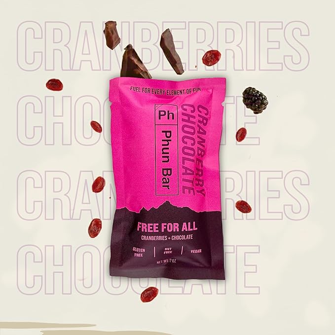 Phun Bar Free For All Energy Bars (Pack of 12) | Cranberries + Chocolate Vegan | Dairy-Free Nut-Free &amp Gluten-Free Sports Energy Bars for Running Training &amp Outdoor Days