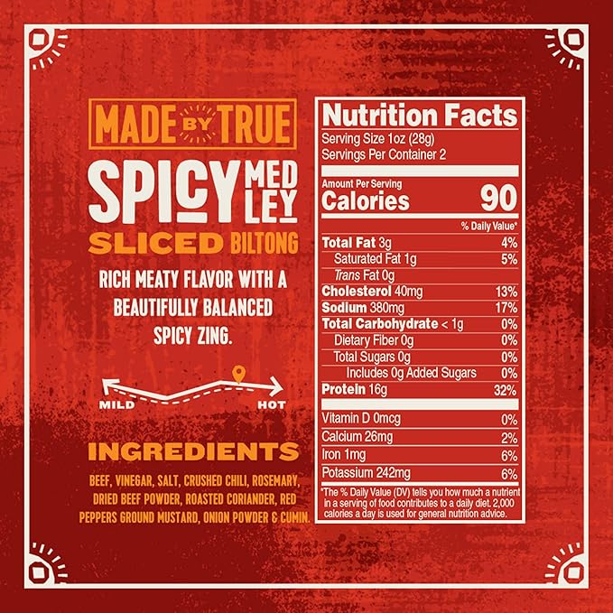 Made by True Beef Sliced Bites Spicy Variety (2 oz Pack of 3) - All Natural Zero-Sugar True Jerky Biltong - High Protein Keto Paleo &amp Whole30 Diet - Sugar-Free Gluten-Free Carb-Free