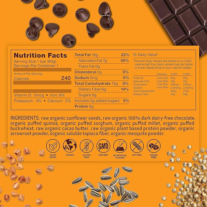 Rawmantic Vegan Plant Based Protein Bar (Pack of 12) – Blend of Raw Chocolate Seeds Grains &amp more Sweetened with Tapioca Fiber No Artificial Flavors Dairy-Free Gluten-Free &amp Guilt-Free Sn