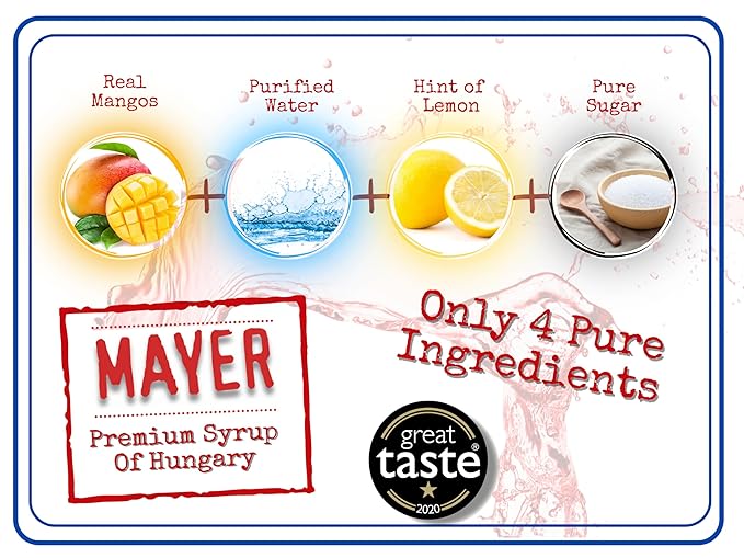 Mayer Mango Syrup for Drinks &amp Cocktails – Handcrafted in Hungary Natural Mango Flavoring Syrup – Handcrafted with 100% Real Fruits for Martini Mocktail Smoothie Lemonade Pancakes Ice Cream