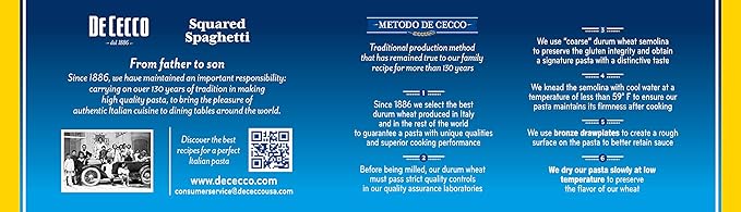 De Cecco Pasta Squared Spaghetti No.413 1 Pound (Pack of 20) - Made in Italy High in Protein &amp Iron Bronze die