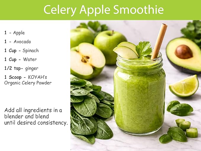 KOYAH - Organic USA Celery Powder (1 Scoop = 1/4 Cup Fresh): 36 Servings Freeze-dried Whole-Stalk Powder