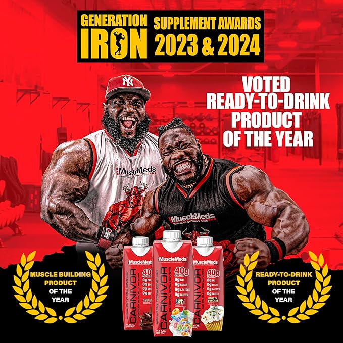MuscleMeds Carnivor RTD Ready to Drink Protein Lactose Free Sugar Free 40g Isolate Protein Muscle Building Recovery Chocolate 16.9 Fl Oz (Pack of 12)