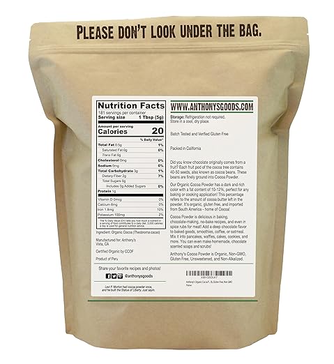 Anthony's Organic Cocoa Powder 2 lb Gluten Free Non GMO Unsweetened