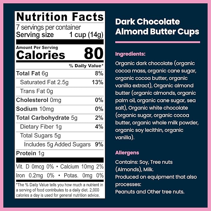 Chocxo Dark Chocolate Almond Butter Cups - Lower Sugar Organic NonGMO Keto Gluten Free Kosher. 60% Cacao No Artificial Sweeteners/Sugar Alcohols 3.45 oz (Pack of 6)