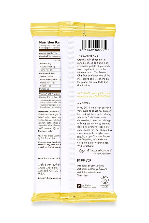 Chuao Chocolatier Potato Chip Milk Chocolate Bars | Gourmet No Preservatives | For Gift Baskets Christmas Birthday Thank You Care Package | 12 Ct