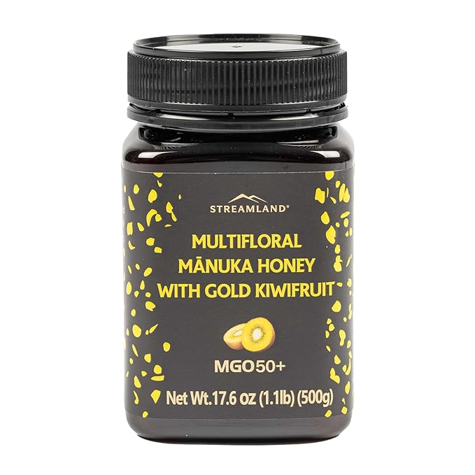 Streamland Multifloral Mānuka Honey with Gold Kiwifruit Pure New Zealand Honey Tangy-Sweet Flavor Premium Quality (MGO 50+ 17.6 oz)