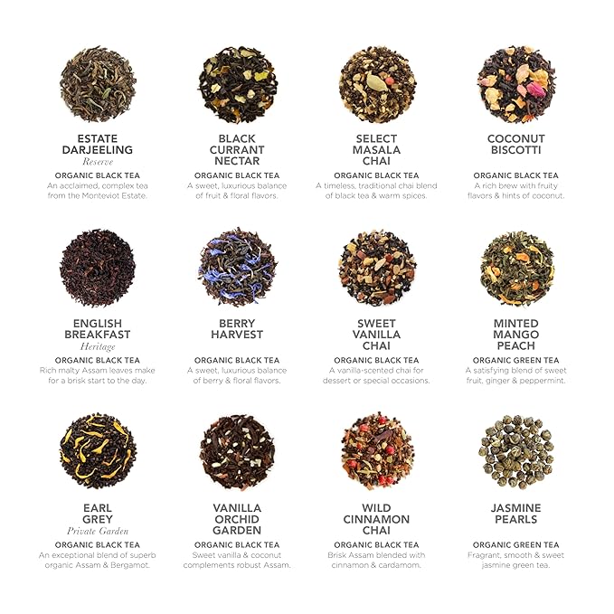 Teabloom - World's Finest Pyramid Tea Collection 24 Varieties of USDA Certified Organic &amp Kosher Teas - Black Tea Green Tea White Tea Oolong Tea and Herbal/Fruit Tea Blends
