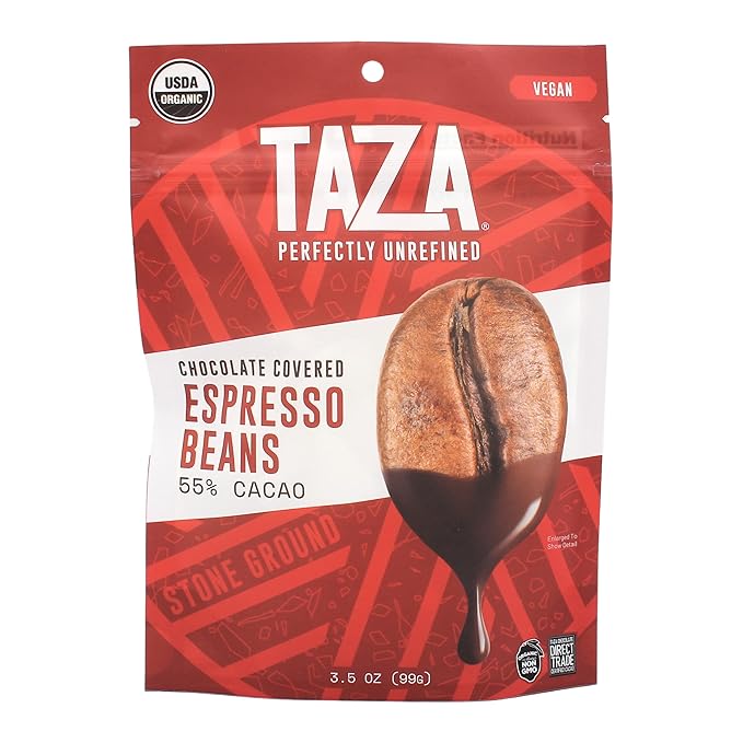 Taza Chocolate Organic Chocolate Covered Espresso Beans 55% Dark Chocolate Vegan 3.5 Ounce (12 Count)