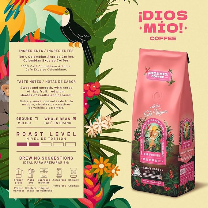 Dios Mio Coffee by Sofia Vergara Light Roast Whole Bean Premium Colombian Coffee 12 Ounce Bag (Pack of 3)