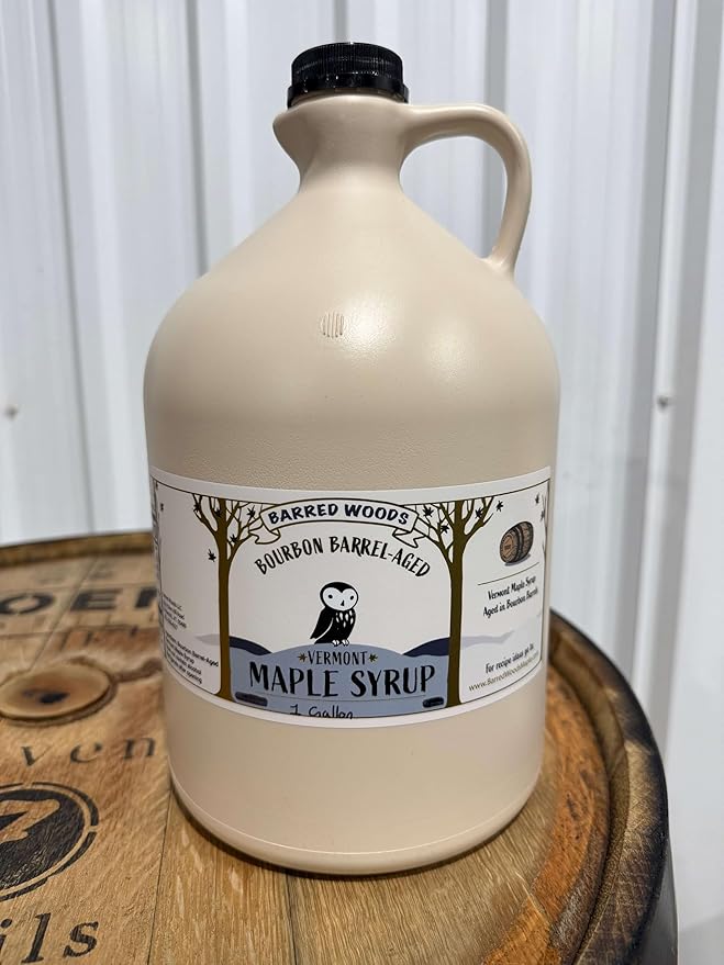 Bulk Bourbon Maple Syrup - Authentic &amp Real Vermont Maple Syrup - Maple Syrup Aged in Premium Bourbon Barrels - Barred Woods Maple (1 Gallon)