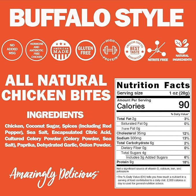 Field Trip Chicken Jerky Bites All Natural and Gluten Free Keto and Paleo-Friendly Healthy Snack Low Calorie High Protein Snacks with No Nitrates 2.2oz Bag 4 Pack Spicy Buffalo Style