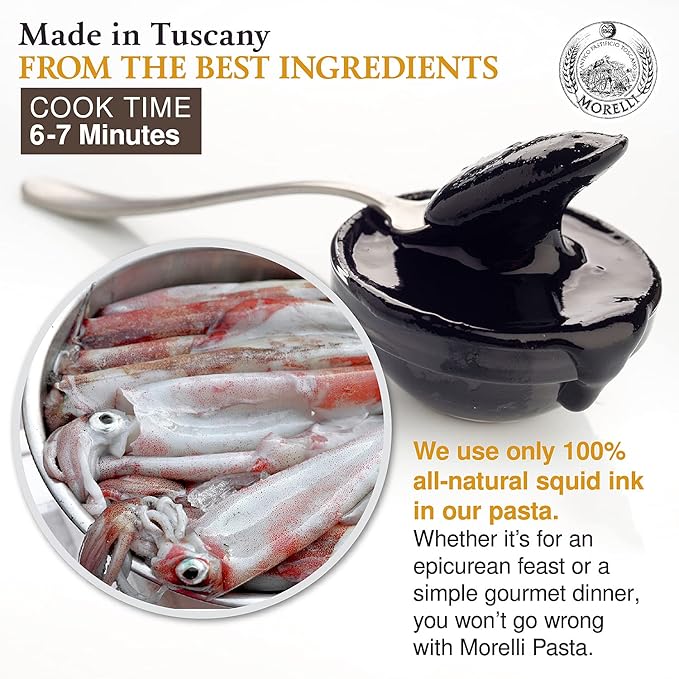 Morelli Squid Ink Pasta Linguine- Organic Italian Pasta - Black Pasta Noodles - Durum Wheat Semolina &amp Squid Ink Pasta Fusilli (Rotini) - Organic Italian Pasta - Black Pasta Noodles