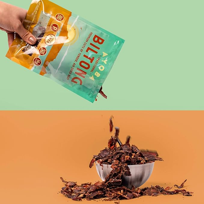 Ayoba Traditional Duo Grass Fed Beef Biltong &amp Droewors Bundle (4 Ounce Pack of 2) - Authentic South African Protein Snacks - Keto-Certified Paleo-Certified Gluten Free and Sugar Free