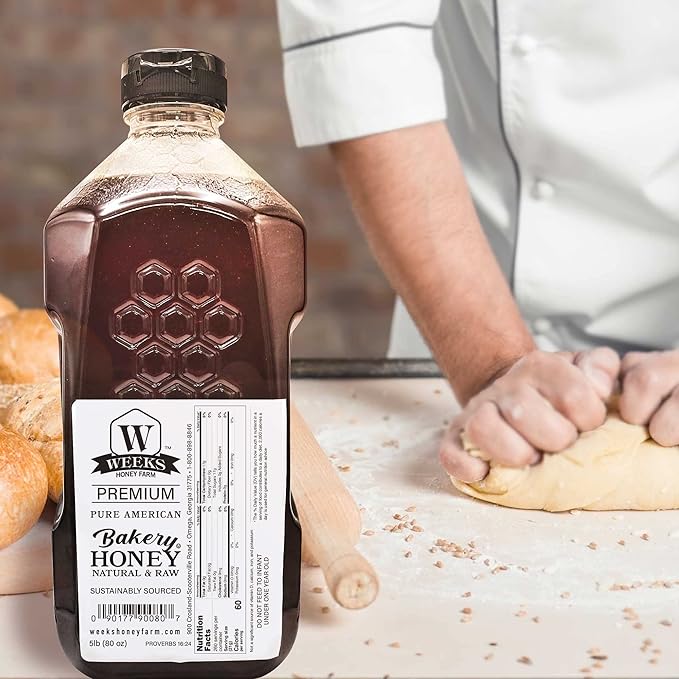 Weeks Honey Farm Premium Bakery Honey | 100% Pure American | Naturally Raw &amp Unfiltered | Sustainably Sourced 80 oz (5lb)
