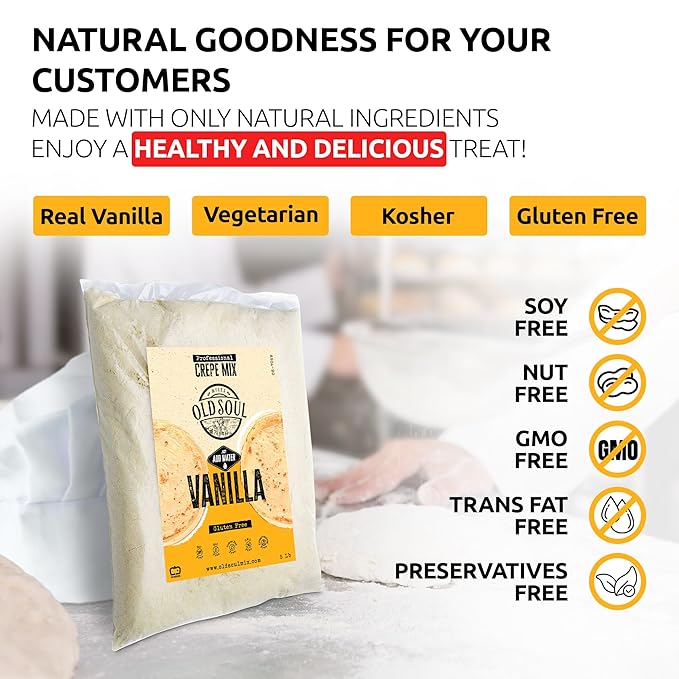 OldSoul Professional Crepe Mix | Vanilla Flavour | Dough Mix | 5 Lbs | 36 Crepes (5 Lbs Gluten Free)