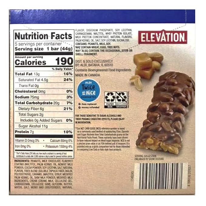 Elevation Caramel Chocolate Nut Roll Bar Snack Advance Bar Keto Support 7.76oz 220g (Two Boxes)
