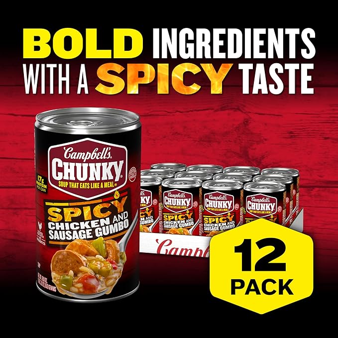 Campbell’s Chunky Soup Spicy Chicken and Sausage Gumbo 18.8 oz Can (Pack of 12)