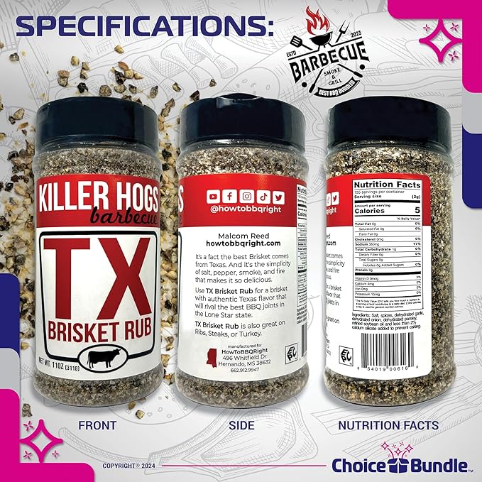 Killer Hogs TX Brisket Rub - Texas Style Premium BBQ Seasoning 2 pk (22 oz) + Barbecue Masters &amp Bottle Opener (4 Items)!