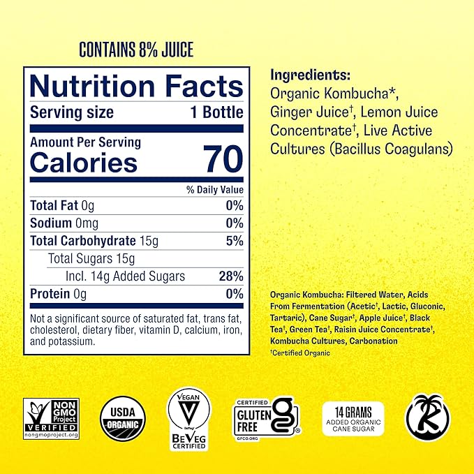 Health-Ade Kombucha Tea Organic Drink Fermented Tea with Living Probiotics Detoxifying Acids Supports Gut Health Non-GMO Vegan Gluten Free 12 Pack (16 Fl Oz Bottles) Ginger-Lemon