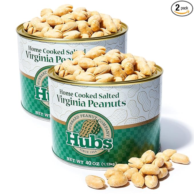 Hubs Peanuts Premium Salted Virginia Nuts Non-GMO Gluten Free Healthy Snacks - Irresistible Crunch &amp Flavored Peanuts - Made from Premium Ingredients - Vacuum-Sealed Tin - 2 Packs of 40 oz Cans