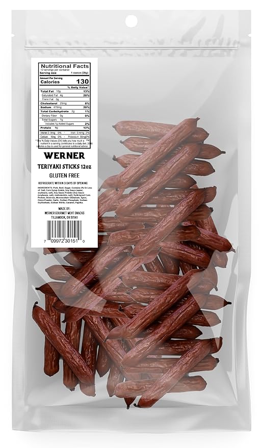 Werner Mini Teriyaki Meat Sticks Pack of 3 – 12 Ounce Resealable Bag