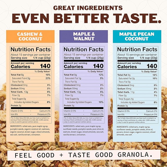 Hudson Henry Granola Trio Pack for Yogurt Snacking &amp Cereal | Maple Pecan Cashew Coconut &amp Maple Walnut Granola | Gluten Free Non-GMO Small Batch Baked | 3 Pack (12 oz Bags)
