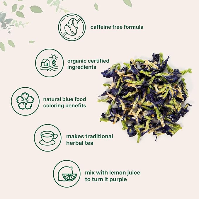 Micro Ingredients Organic Butterfly Pea Flower Tea 8 oz (680+ Cups) | Loose Leaf Herbal Tea | Natural Blue &amp Purple Color | Rich in Antioxidants | Caffeine-Free Non-GMO No Sugar