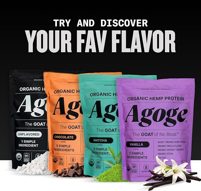 Agoge - USDA Organic Hemp Protein Powder The Goat of No Bloat NSF Certified for Sport All Flavor Essential Amino Acids Plant-Based Gluten Free for Women &amp Men (20 Servings) (Unflavored)