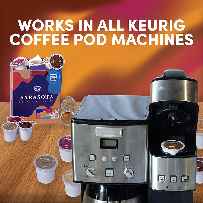 Sarasota K-Cup Coffee Pods | Medium Roast Flavored Coffee | Flavored Variety K Cups | Single Serve for Keurig Brewers | Gourmet Low Acid Mold Free | 24 Count