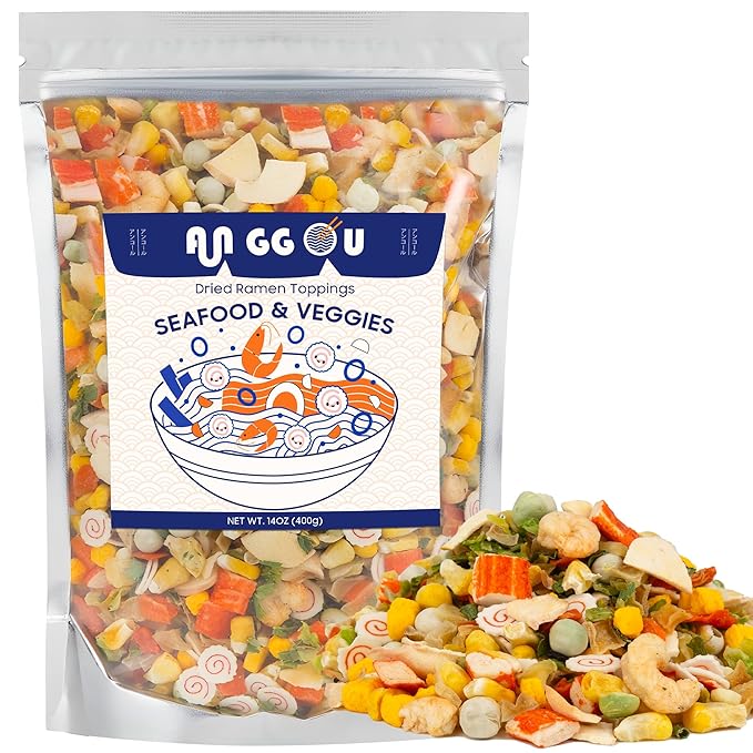 Classic Ramen Toppings Seafood Mix 14oz 12 Ingredient Blend with Shrimp Squid &amp Seaweed etc Dried Ramen Toppings Flavor Rich Non-GMO Low Sodium for Ramen Instant Noodles &amp Soup Topper