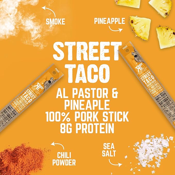 Righteous Felon Meat Sticks | 100% Pasture Raised Pork | 8g Protein per Stick | Keto Gluten-Free Low Sugar High Protein Snack Sticks | Individually Wrapped | Street Taco Pork Sticks 10 Count