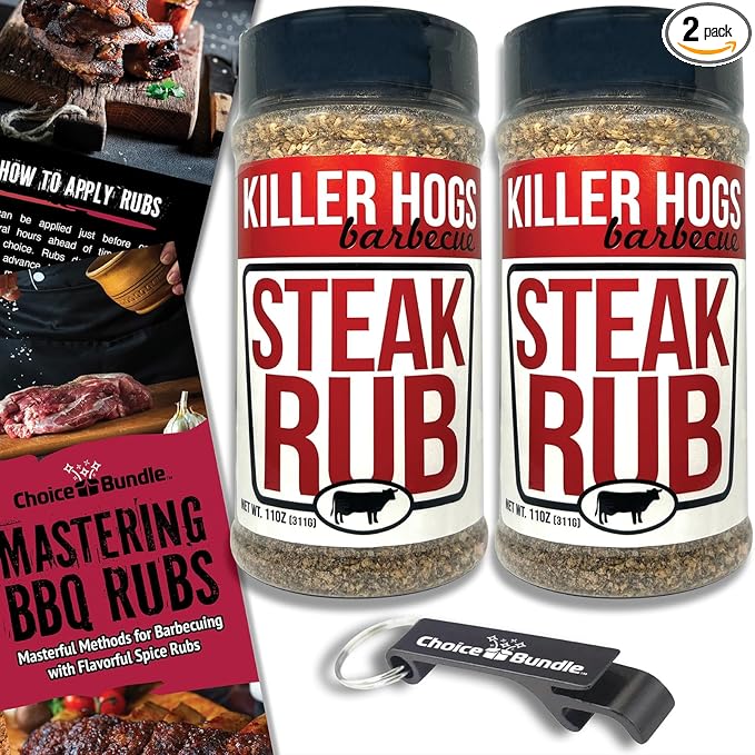 Killer Hogs Steak Rub Premium BBQ Barbecue Spice Seasoning 2 pk (22 oz) + Guide &amp Bottle Opener (4 Items)!