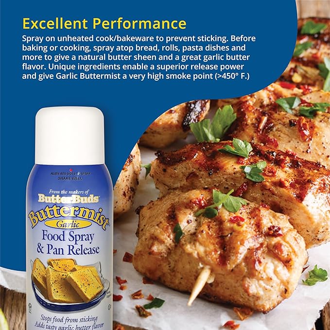 Butter Buds Buttermist Garlic 2-Pack – Food Spray &amp Pan Release High-Smoke Point Cooking Oil Spray Made Natural Butter and Garlic Flavors 17 Oz Ea