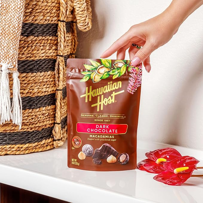 Hawaiian Host Paradise Collection - Dark Chocolate Macadamia Nuts - 8 Oz Bag