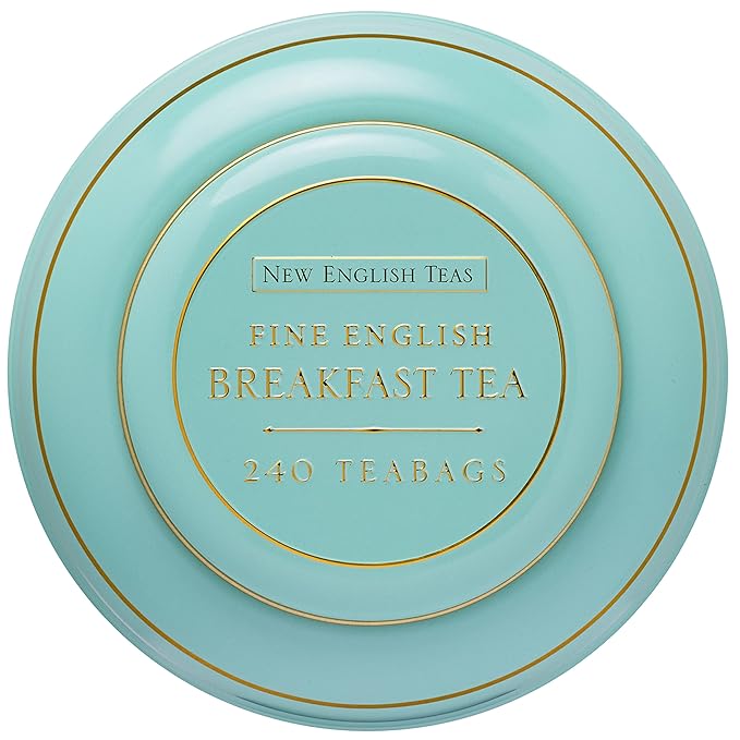 New English Teas Song Thrush &amp Berries Tea Tin in Mint Green with 240 English Breakfast Teabags