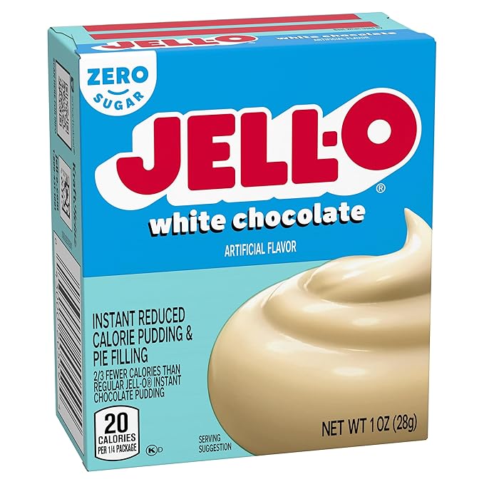 Jell-O Zero Sugar Instant Pudding &amp Pie Filling Mix White Chocolate Flavor Sugar Free &amp Fat Free Reduced Calorie Dessert for Baking Pies &amp No-Bake Recipes 1 oz (Pack of 24)
