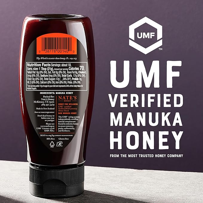 Nate's Raw Manuka Honey New Zealand MGO 512+ | UMF Certified 15+ | 13.2 oz Squeeze Bottle