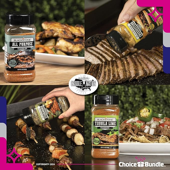 Blackstone Whiskey Burger Steakhouse Tequila Lime All Purpose Cheesesteak Premium Barbecue Griddle Seasoning Rub 5 Pk (38.9 oz) + BBQ Masters &amp Opener (7 Items)!