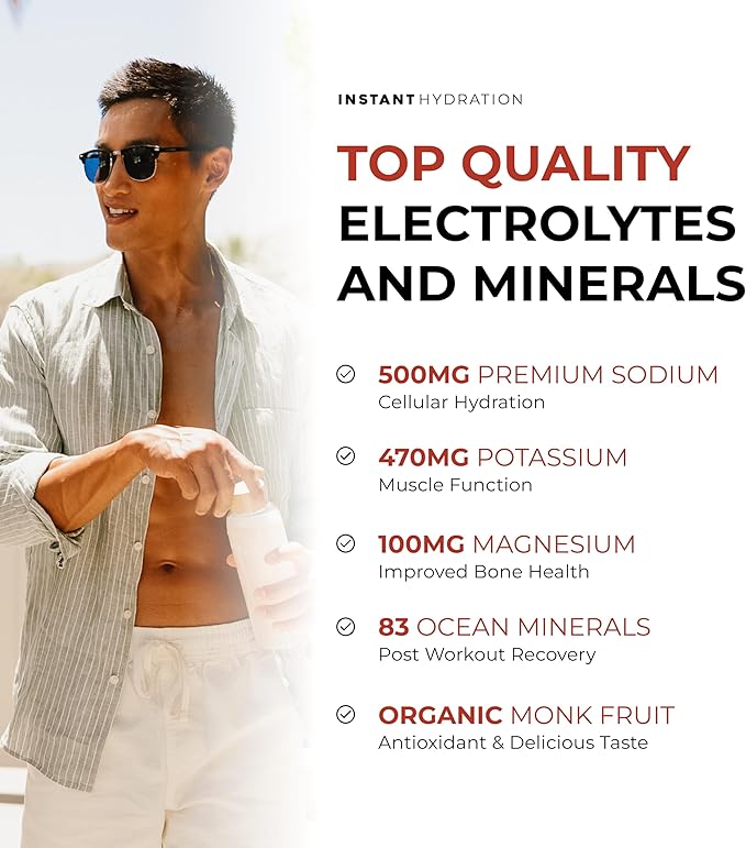 Instant Hydration Electrolytes Powder Packets - Mango Pineapple Drink Mix - Zero Sugar - Keto Vegan Gluten-Free Non-GMO - Boost Recovery Brain Health Muscle &amp Tissue Support- 30 Sticks
