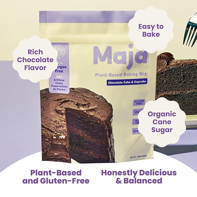 Maja Plant-Based Chocolate Cake &amp Cupcake Mix Pack of 3 | Vegan Dairy-Free &amp Egg-Free | Moist Chocolate Cake Mix for Baking or Cupcakes | Clean Ingredients No Artificial Flavors