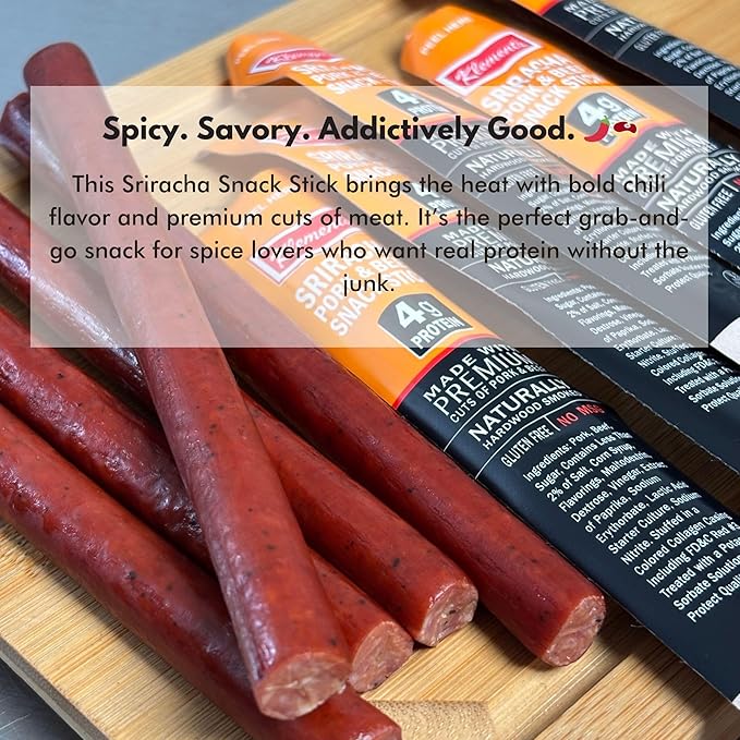 Jerky.com Sriracha Pork and Beef Snack Sticks 26 Pack (24 + 2 Bonus) | Low Carb High Protein Keto Snacks | Delicious Gluten Free Beef Sticks | Gifts for Men
