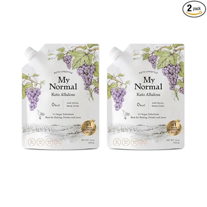 My Normal Keto Powdered Allulose 16oz - 99.8% Allulose Monk Fruit &amp Stevia Blend - 1:1 Sugar Substitute Non GMO Gluten Free Zero Calorie Sweetener - 0g Net Carb No Sugar (Pack of 2)