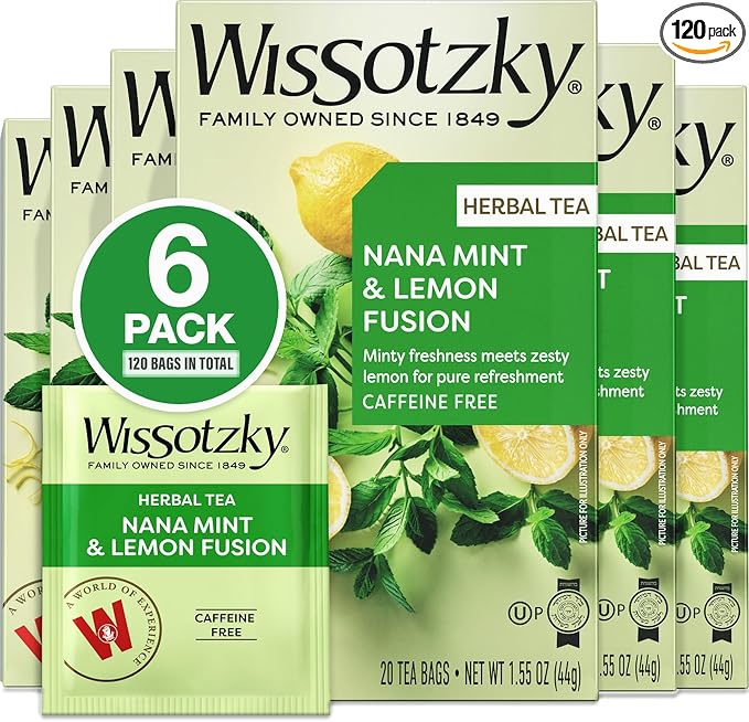 Wissotzky Nana Mint &amp Lemon Fusion Herbal Tea (6 Pack -120 Tea Bags) | Invigorating Blend | Caffeine Free Tea | Digestive Support