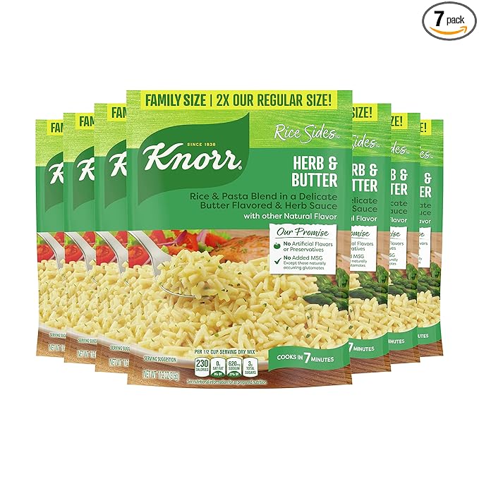 Knorr Rice Side Dish For a Tasty Herb and Butter Family Pack Rice with No Artificial Flavors or Preservatives 8.8 Oz Pack of 7