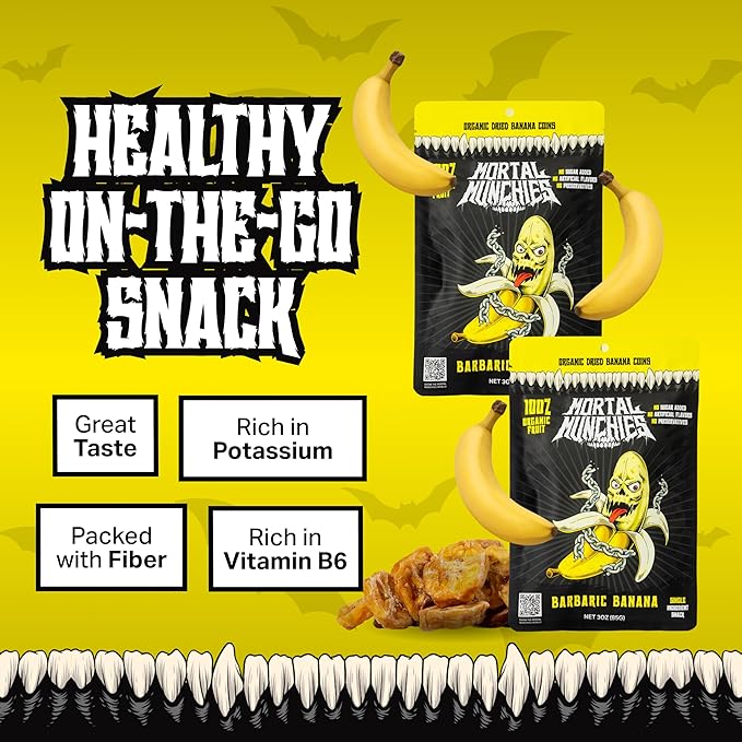 Mortal Munchies - Dried Fruit (6 Pack 3 Oz) Real Fruit Snack Sweet and Chewy Rich in Potassium Fat-Free On-the-Go Snacks Healthy Snack for Adults Non-GMO No Added Sugar (Banana)