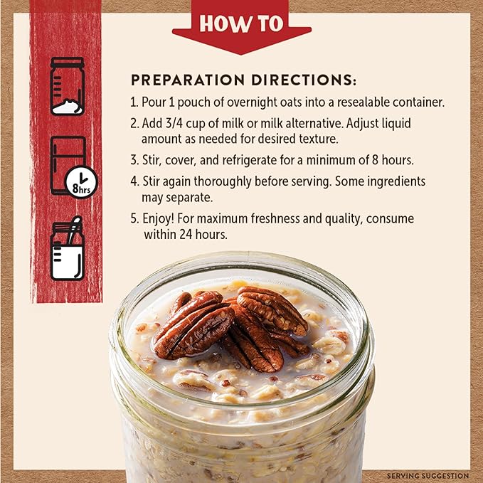 Kodiak Cakes Maple Pecan - Overnight Oats with 20g Protein High Fiber Breakfast (Pack of 9 Pouches)
