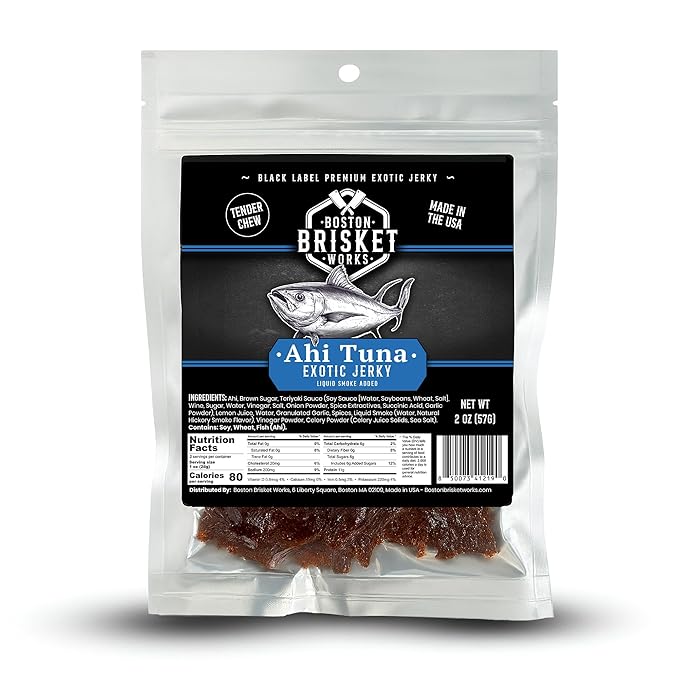 AHI TUNA JERKY - Premium Fish Meat - Gourmet Seafood Snack - Unique Fisherman Gift for Dad Guy - Healthy Pescatarian Present