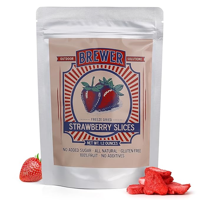 Brewer Outdoor Solutions Freeze Dried Strawberry Slices - Pack of 10 1.2 Oz each - No Sugar Added Bulk Pack of Dehydrated Strawberries Nutritious and Delicious